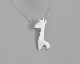 Silver Giraffe Necklace - Sterling Silver Silhouette Animal Pendant Chain Jewellery