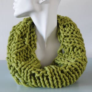 Pistachio Cowl Light Green Infinity Scarf Reversible Chunky Knitted Bulky Merino Wool Winter Accessory Unisex Gift image 1