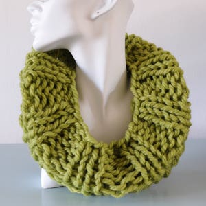 Pistachio Cowl Light Green Infinity Scarf Reversible Chunky Knitted Bulky Merino Wool Winter Accessory Unisex Gift image 2