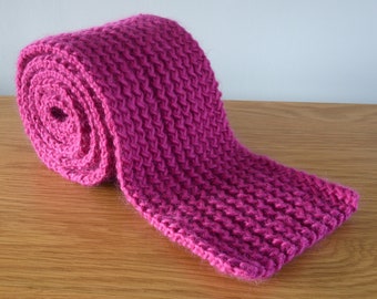 Pink Twisted Rib Scarf - Fuschia Chunky Knitted British Wool Scarf Outdoors Winter Accessory Gift