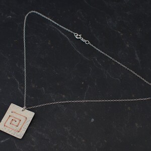Square Spiral Necklace Hammered Pendant Sterling Silver Wire Wrapped Metalwork Jewellery image 4