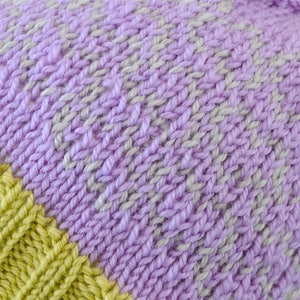 Lavender Heart Fair Isle Beanie Hat Pistachio Grey Modern Knitted Merino Wool Pom Pom Valentine's Day Gift image 5