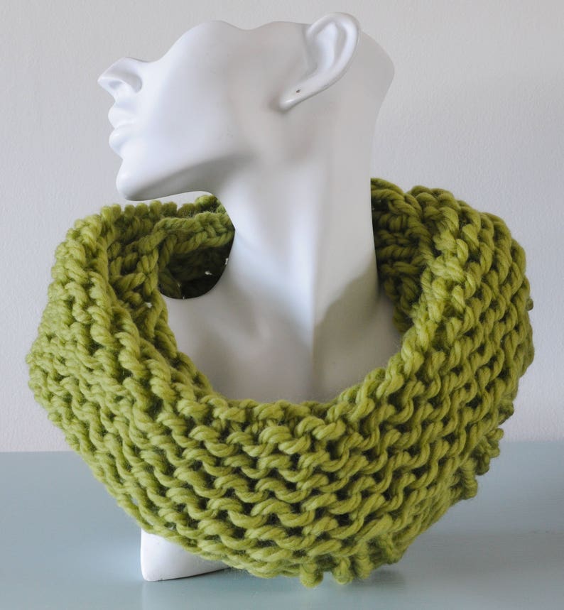 Pistachio Cowl Light Green Infinity Scarf Reversible Chunky Knitted Bulky Merino Wool Winter Accessory Unisex Gift image 3