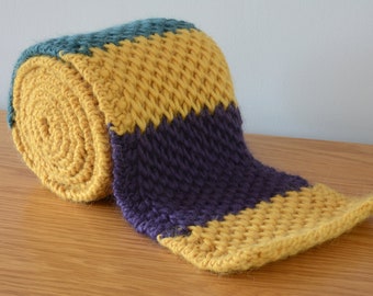 Yellow Honeycomb Knitted Wool Scarf - Chunky Fisherman Rib - Unisex Winter Accessory