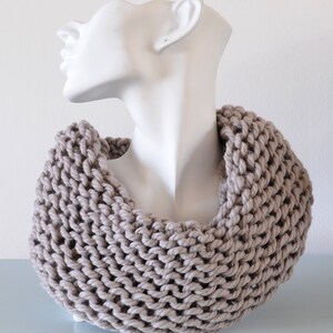 Light Grey Cowl Reversible Infinity Scarf Chunky Knitted Bulky Merino Wool Winter Accessory Unisex Gift image 2