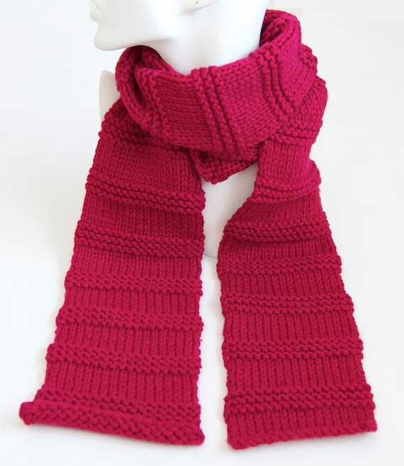 Items similar to CLEARANCE - Raspberry Pink Scarf - Knitted Ribbed ...