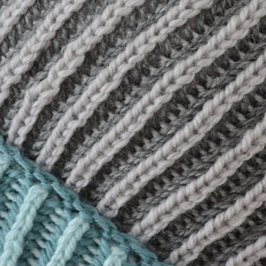 Grey & Blue Brioche Beanie Hat Green Knitted Reversible Ribbed Merino Wool Unisex Outdoors Gift image 10