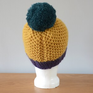 Yellow Hat Fisherman Honeycomb Beanie Purple Green Pom Pom Knitted Wool Unisex Winter Accessory Gift image 3