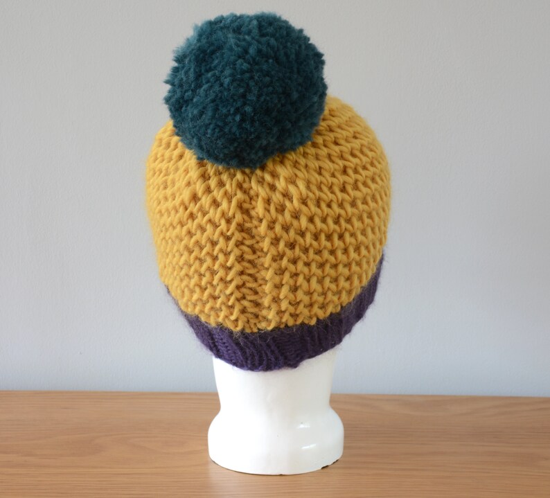 Yellow Hat Fisherman Honeycomb Beanie Purple Green Pom Pom Knitted Wool Unisex Winter Accessory Gift image 3