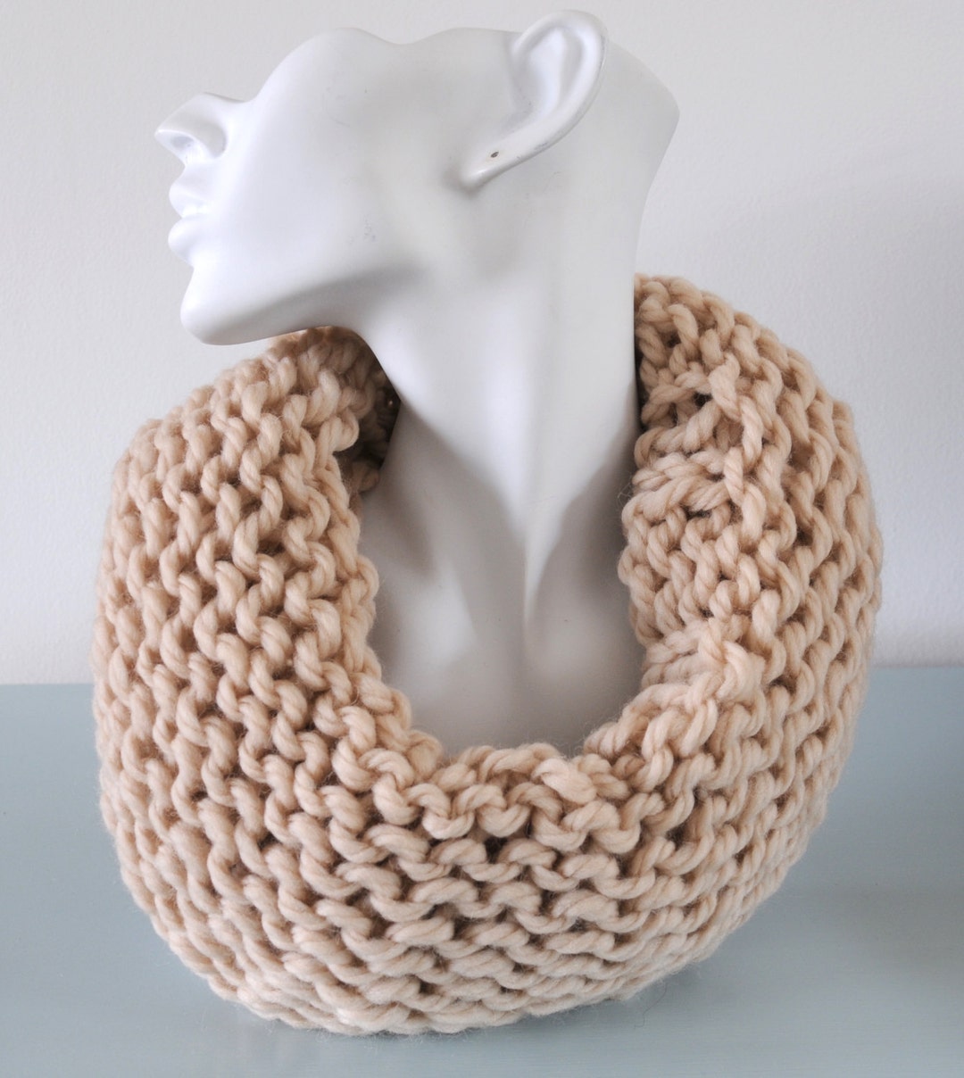 Chunky Knit Merino Wool Cowl: Beige Winter Infinity Scarf - Etsy UK