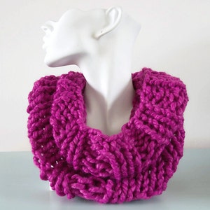 Pink Knitted Cowl - Chunky Bold Purple Fuschia Infinity Scarf Bulky Wool Winter Accessory Gift