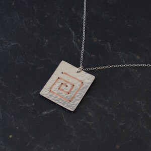 Square Spiral Necklace Hammered Pendant Sterling Silver Wire Wrapped Metalwork Jewellery image 3