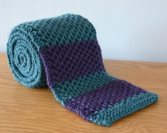 Green Honeycomb Scarf - Purple Knitted Chunky Fisherman Rib Textured British Wool Winter Accessory Colourful Unisex Gift