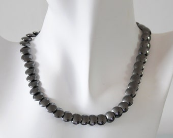 Hematite Necklace - Black Fish Scale Beaded Choker Sterling Silver Jewellery Gift