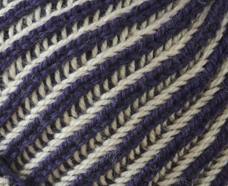 Purple & Beige Brioche Beanie Hat Knitted Reversible Ribbed Merino Wool Unisex Outdoors Gift image 6