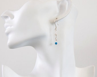 CLEARANCE - Turquoise Silver Earrings - Blue Beaded Sterling Silver Wire Wrap Jewellery Gift for Her