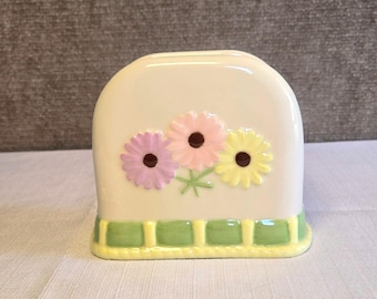 Vintage Keramik Cottagecore geprägte Blumen Serviettenhalter Pastell Daisy