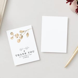 Tarjeta de agradecimiento de boda minimalista, descarga digital, personalizada, con flores y plantilla.