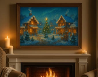 Frostbrook Village Wall Art Print | Cozy Snowy Town Scene | Whimsical Winter Cottage Decor | Instant Download