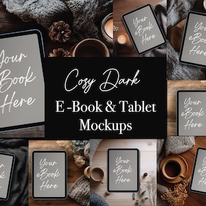 Cozy Cottagecore iPad Mockups: Dark Moody Reading Nook Canva Bundle (8 PNGs)