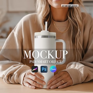 40 oz Tumbler Mockup, Blank 40 oz Tumbler Mock Up,  Printify 40 oz Insulated Tumbler Mockup, Tumbler with Handle mockup, White Blank Tumbler