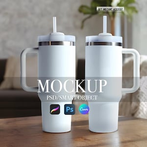 40 oz Tumbler Mockup, Blank white tumbler with handle,  Two Tumbler Mockup, Front and Back Tumbler Mockup, White Blank Tumbler