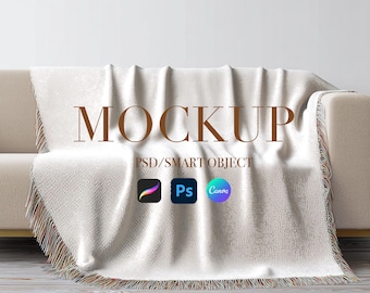 Woven Blanket Mockup | Canva Woven Throw Blanket Mockup | Jacquard Fringed Woven Blanket Mockup Photoshop Heirloom Woven Blanket Mockup