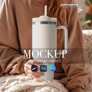 40 oz Tumbler Mockup, Blank 40 oz Tumbler Mock Up,  Tumbler with handle, Printify 40 oz Insulated Tumbler Mockup