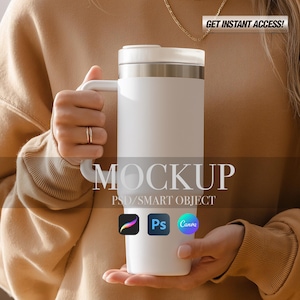 40 oz Tumbler Mockup, Blank 40 oz Tumbler Mock Up,  Tumbler with handle, Printify 40 oz Insulated Tumbler Mockup