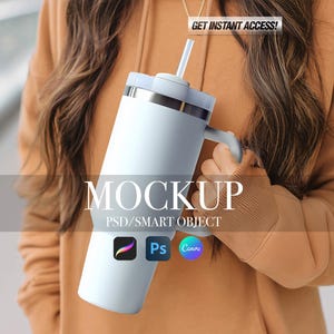 40 oz Tumbler Mockup: Cozy Lifestyle Scene (PSD, PNG, JPG Digital Files)