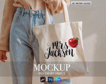 Natural Cotton Tote Bag Mockup  | POD Canvas Tote Bag Mockups | Economical Tote Bag Mock |