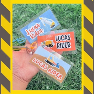 Custom Name Personalized Construction Vehicles Kids Name Tags, Luggage Tags, Labels