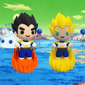 ベジータかぎ針編みフィギュア - ドラゴンボールZ ハンドメイド3D - ベース＆スーパーサイヤ人バージョン - カスタムアニメギフト