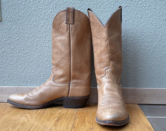 Vintage JUSTIN Tan Cowboy Boots Style 1325 / Buttery Soft Leather