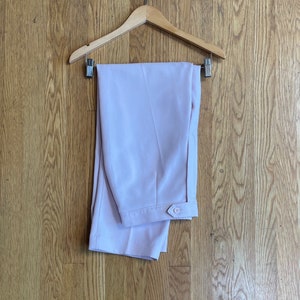1980s Vintage Palest Pink Polyester Slacks  Granny Slacks  High Waist  No Pockets  Tapered Leg  Size 12 Short / Vintage Polyester Pants