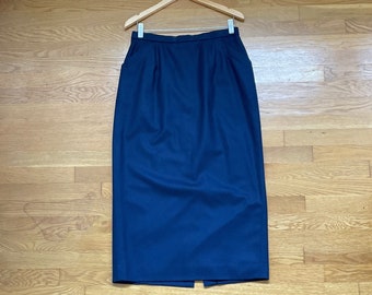 1990s Vintage PENDLETON Ankle Length Wool Skirt  Navy Blue  Size 12  100% Virgin Wool  Made in USA
