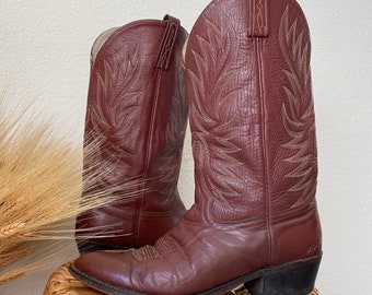 Bottes Cowboy Vintage ACME – Cuir Marron Vieilli – Années 50 – Homme Taille 7