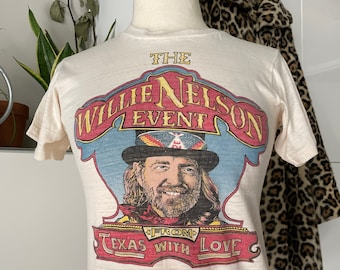 Vintage Willie Nelson From Texas With Love TShirt Tour Shirt  Single Stitch Thin Heathered Texture Small