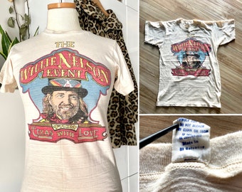 Vintage WILLIE NELSON uit Texas With Love TShirt/Tourshirt/Single Stitch/dunne gemêleerde textuur/klein