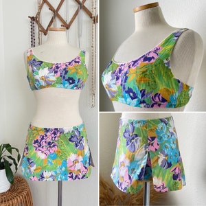 Jaren '50 Vintage 2-delig badpak Bikini badpak Speelpak Pinup tropische bloemenprint afbeelding 1