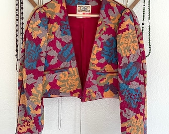 Vintage BIS Quilted Cotton Cropped Jacket  Bolero  BIS Paris Beverly Hills  Designer Gene Ewing