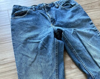 Vintage Lee Blue Denim Jeans / Bronzen Klinknagels / 100% Katoen / Made in USA / 33 W