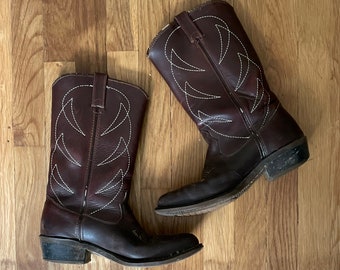 1990s Vintage Chocolate Brown Cowboy Boots  Work Boots  Sierra  Oil and Chemical Resistant  Mens Size 10