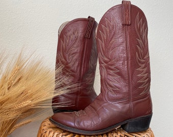 Vintage ACME Cognac Brown Leather Cowboy Boots / U.S. Mens Size 10/11