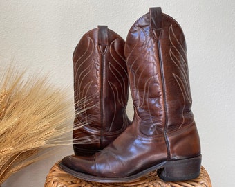 Vintage WRANGLER Chocolate Brown Leather Cowboy Boots / U.S. Mens Size 10
