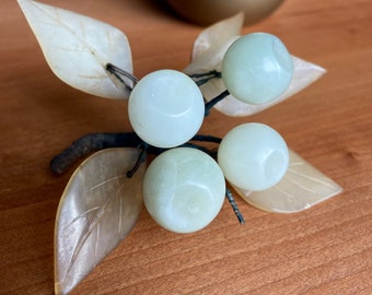 Vintage Mid Century Jade Cherries  Semi Precious  Botanical Decor  Succulent Cherries