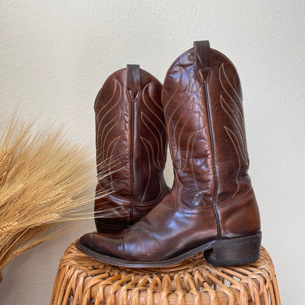 Vintage WRANGLER Schokobraune Cowboy Stiefel aus Leder / Herren Größe 10