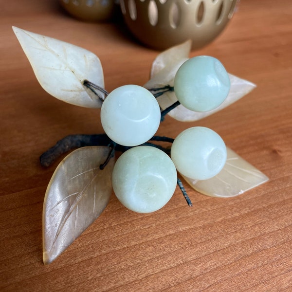 Vintage Mid Century Jade Cherries  Semi Precious  Botanical Decor  Succulent Cherries