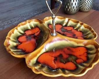 Vintage Mid-Century MADDUX of California ceramic serving tray  snacks  condiments  orange  fall colors