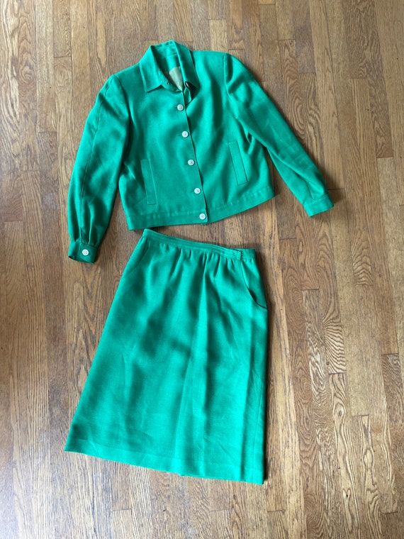 Mid Century Vintage Green Cotton Linen Skirt and … - image 10